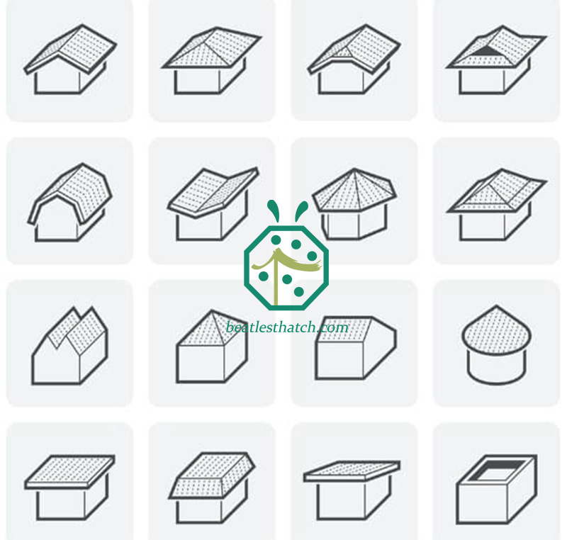 Diferentes tipos de techos para usar cubiertas de techo de paja de cogón sintético